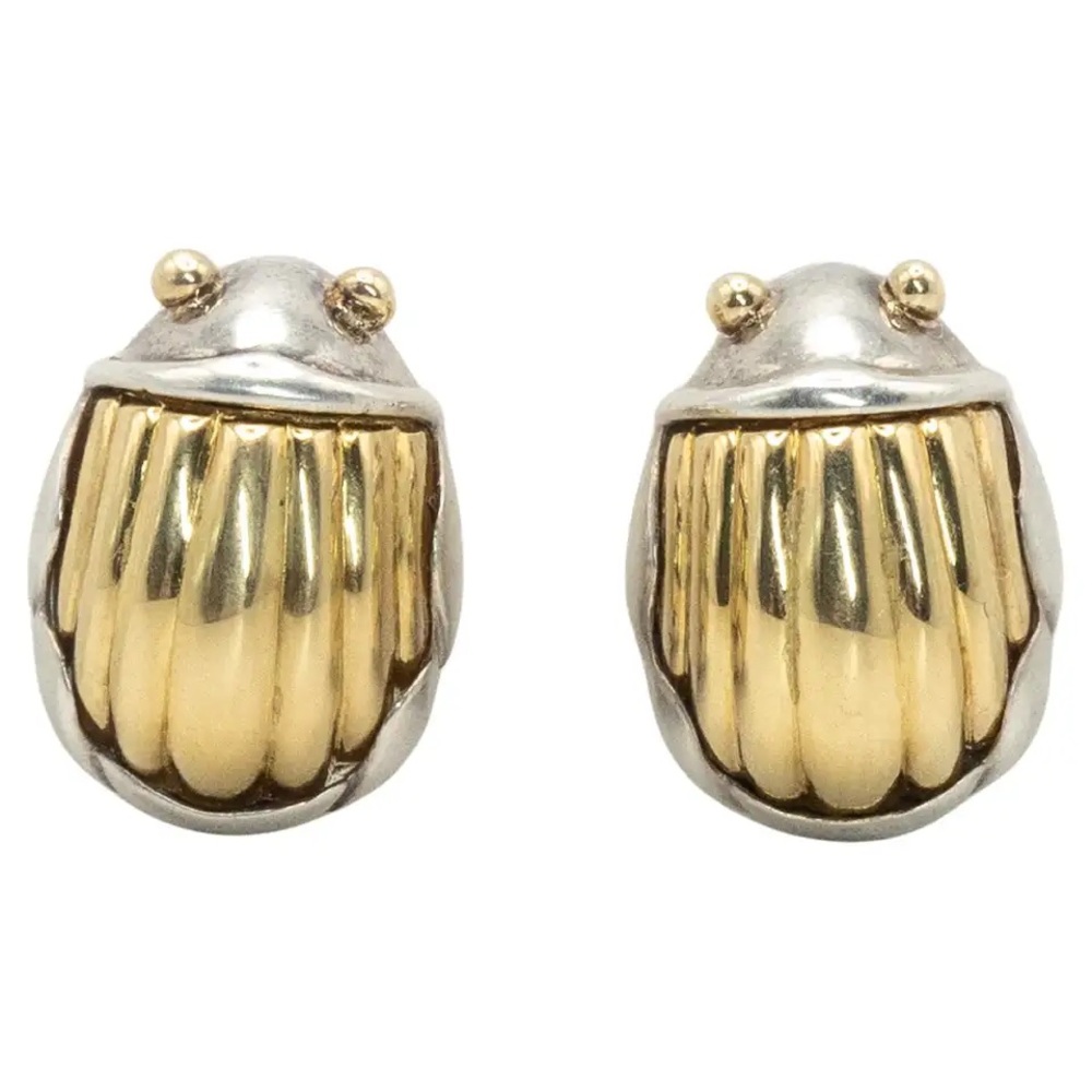 Tiffany & Co 1993 Rare 18K Gold and Silver Beetle Earrings